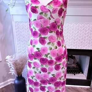 Vintage Pink Floral Roses Sleeveless Sheath Dress XL